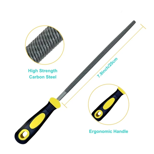 Alt view image 3 of 6 - Warmtree 3-Piece Metal File Set, 8-Inch, High Carbon Steel, Flat/Round/Half-Round, for Metal and Wood