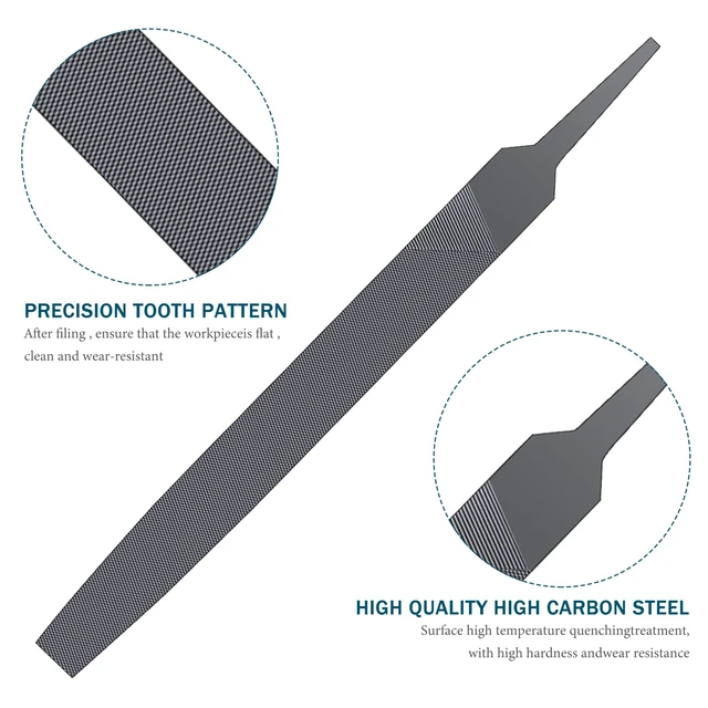 Alt view image 5 of 7 - 6-Inch Flat Medium Cut File, Double Cut Teeth, High Hardened Steel Hand File without Handle for Shaping Wood, Metal, Plastic