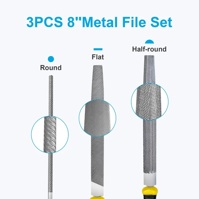 Alt view image 4 of 7 - Metal File Set 3-Piece 8-Inch with Comfort Grip Rubber Handles