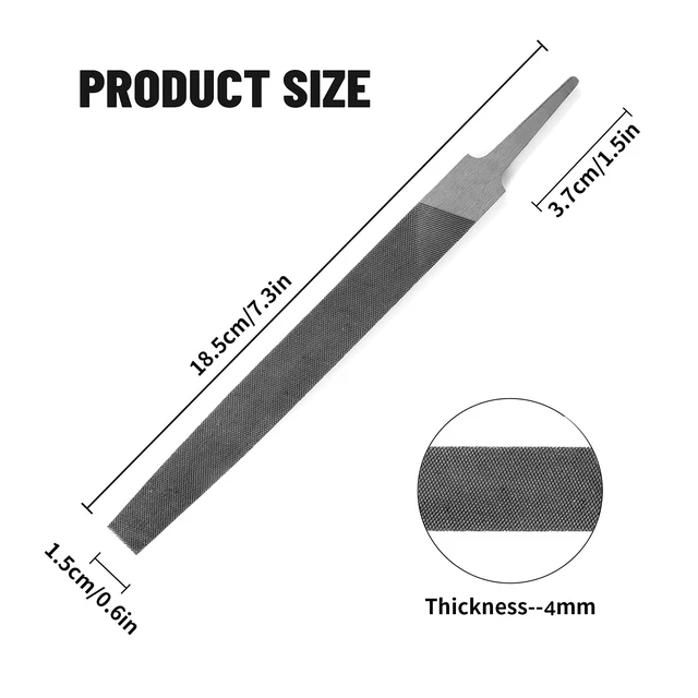 Alt view image 4 of 6 - 6-Inch Flat Medium Cut File, Double Cut Teeth, High Carbon Steel, Single Hand File Without Handle, for Shaping Metal, Wood, Etc.