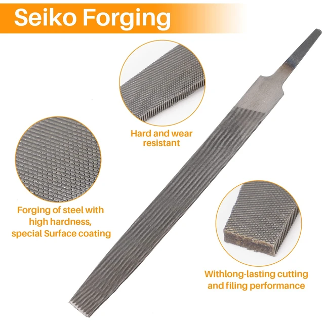Alt view image 3 of 6 - 6-Inch Flat Medium Cut File, Double Cut Teeth, High Carbon Steel, Single Hand File Without Handle, for Shaping Metal, Wood, Etc.