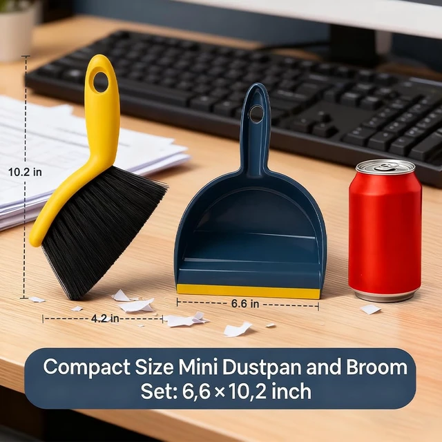 Alt view image 2 of 6 - Small Mini Handheld Dustpan and Broom Set for Home, Desktop, Sofa, Cat Litter, Car, Camping and Small Space Cleaning