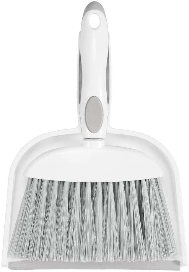 Main image of NACENA Small Dustpan and Brush Set, Mini Broom and Dustpan, White & Gray