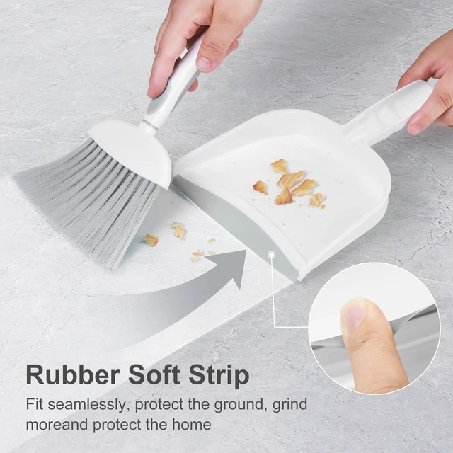 Alt view image 5 of 6 - NACENA Small Dustpan and Brush Set, Mini Broom and Dustpan, White & Gray