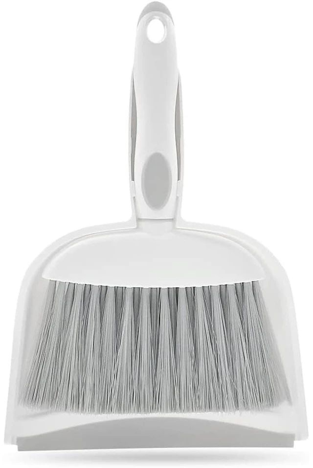 Main image of Small Dustpan and Broom Set, Mini Hand Broom with Dustpan for Desk Table Cat Litter, Compact Kitchen Counter Crumbs, RV Living Essentials, Gray