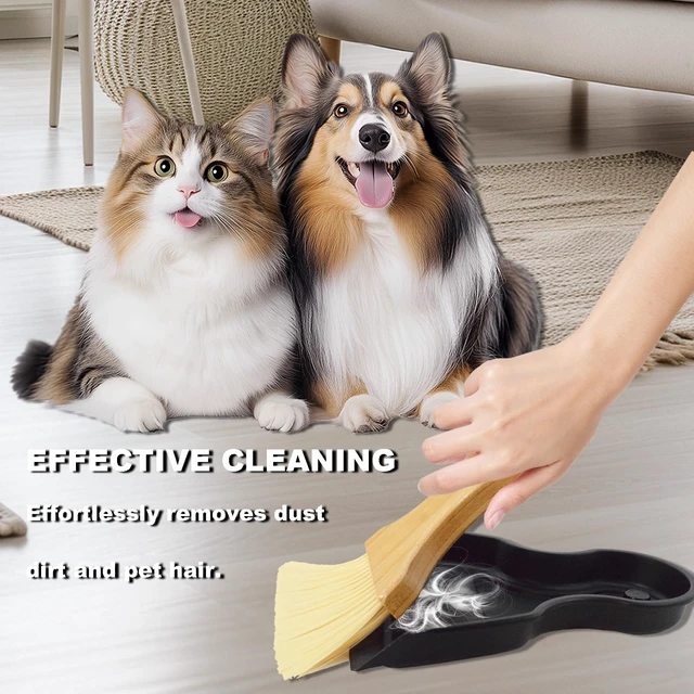 Alt view image 3 of 7 - Mini Broom and Dustpan Set, Portable Hand Broom with Bamboo Handle, Small Crumb Sweeper for Home Bathroom Kitchen Car Interior Office Pet Areas Black
