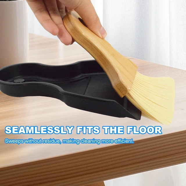Alt view image 5 of 7 - Mini Broom and Dustpan Set, Portable Hand Broom with Bamboo Handle, Small Crumb Sweeper for Home Bathroom Kitchen Car Interior Office Pet Areas Black