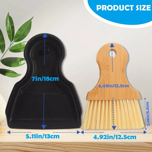 Alt view image 2 of 7 - Mini Broom and Dustpan Set, Portable Hand Broom with Bamboo Handle, Small Crumb Sweeper for Home Bathroom Kitchen Car Interior Office Pet Areas Black