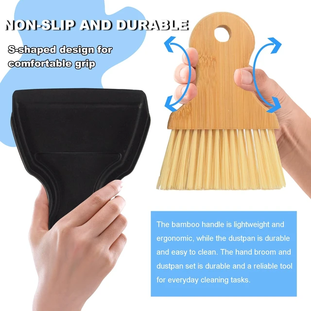 Alt view image 4 of 7 - Mini Broom and Dustpan Set, Portable Hand Broom with Bamboo Handle, Small Crumb Sweeper for Home Bathroom Kitchen Car Interior Office Pet Areas Black