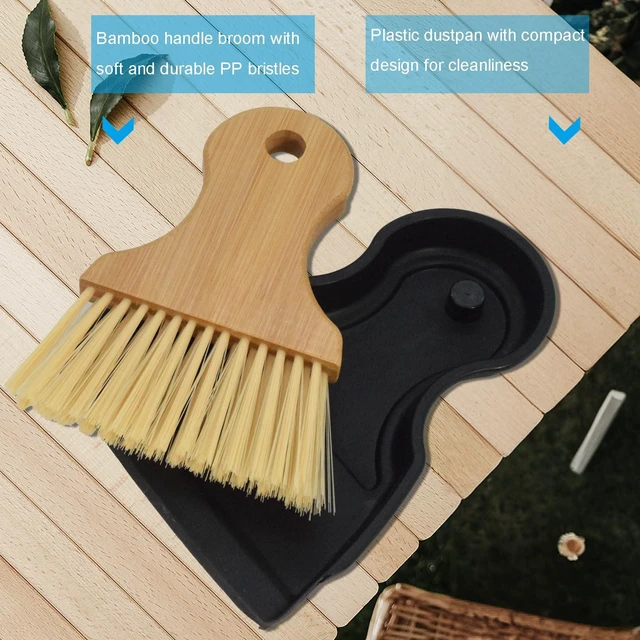 Alt view image 6 of 7 - Mini Broom and Dustpan Set, Portable Hand Broom with Bamboo Handle, Small Crumb Sweeper for Home Bathroom Kitchen Car Interior Office Pet Areas Black