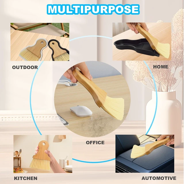Alt view image 7 of 7 - Mini Broom and Dustpan Set, Portable Hand Broom with Bamboo Handle, Small Crumb Sweeper for Home Bathroom Kitchen Car Interior Office Pet Areas Black