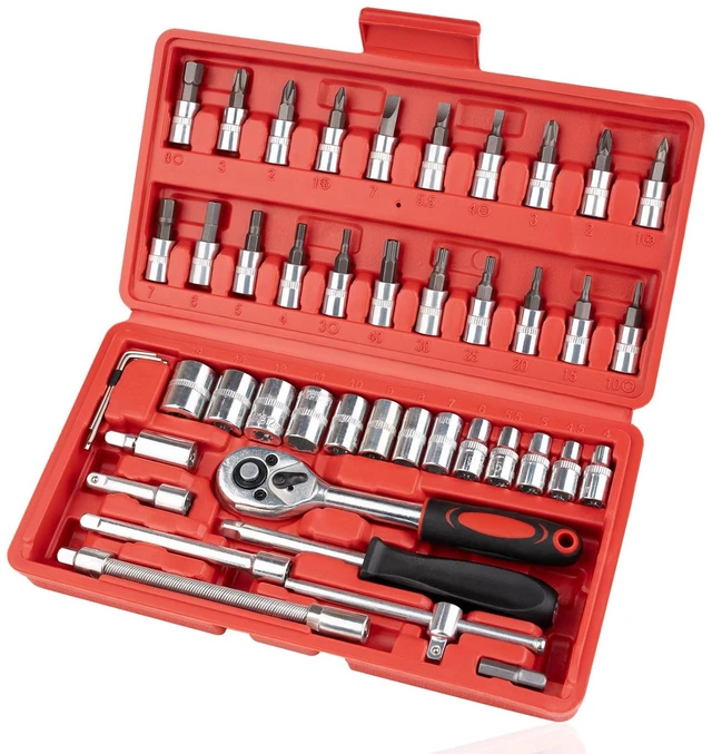 Main image of Beaiguna 46-Piece 1/4-Inch Drive Socket and Ratchet Wrench Set with Screwdriver, Extension Bar, Compact Tool Set