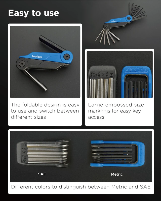 Alt view image 4 of 6 - Kraftek Toolant 14-Piece Folding Allen Wrench Set, Metric 2mm-6mm and SAE 5/64"-1/4", CRV Steel Compact Hex Key Set for Bike Repair and Home