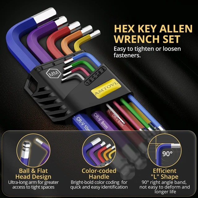 Alt view image 5 of 6 - AMTOVL 9PCS Metric Allen Hex Key Set, Long Ball End, 1.5-10mm
