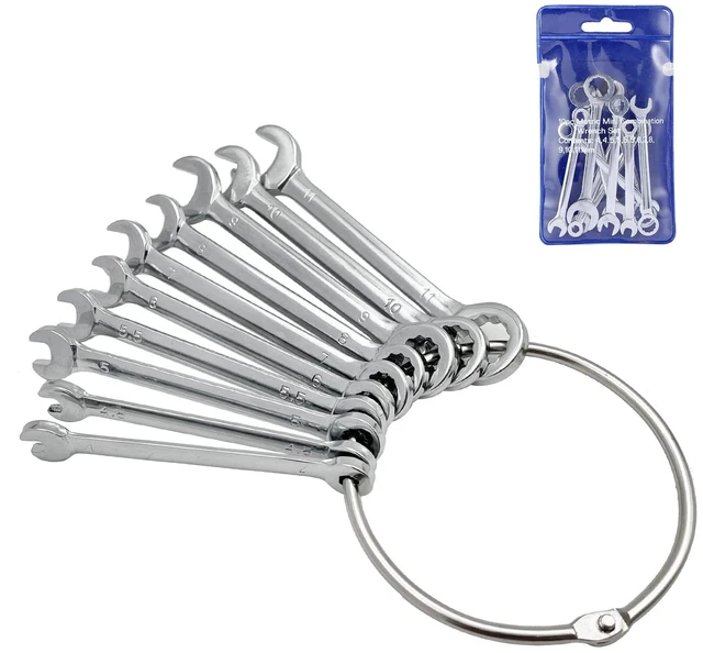 Main image of Mini Open End Combination Wrench Set with Chain Ring, Metric, 10pcs