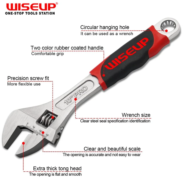 Alt view image 4 of 6 - WISEUP 8 Inch Adjustable Wrench Professional Cr-V Forged