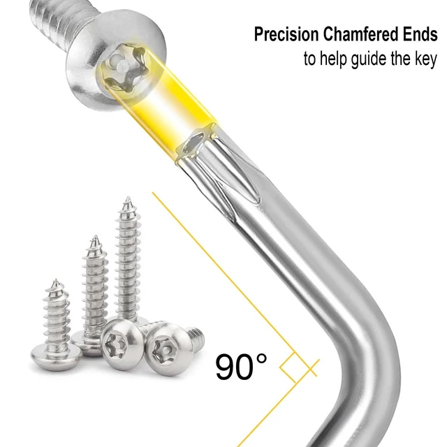 Alt view image 4 of 6 - Hanpex Long Arm Torx Star Allen Wrench Set T10-T50, Chrome Vanadium Steel, Tamperproof, 9-Piece