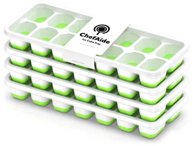 Main image of ChefAide 4 Pack Silicone Ice Cube Trays with Lid for Freezer