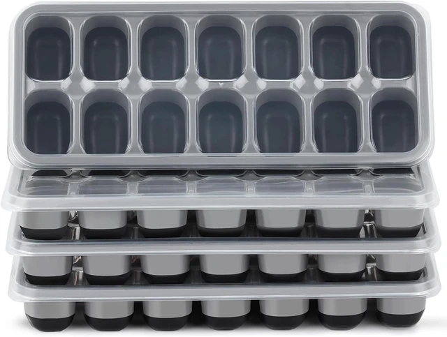 Main image of 56Pcs Silicone Ice Cube Trays 4 Pack, Easy-Release & Flexible with Spill-Resistant Removable Lid, Stackable Trays with Covers for Freezer and Cocktail