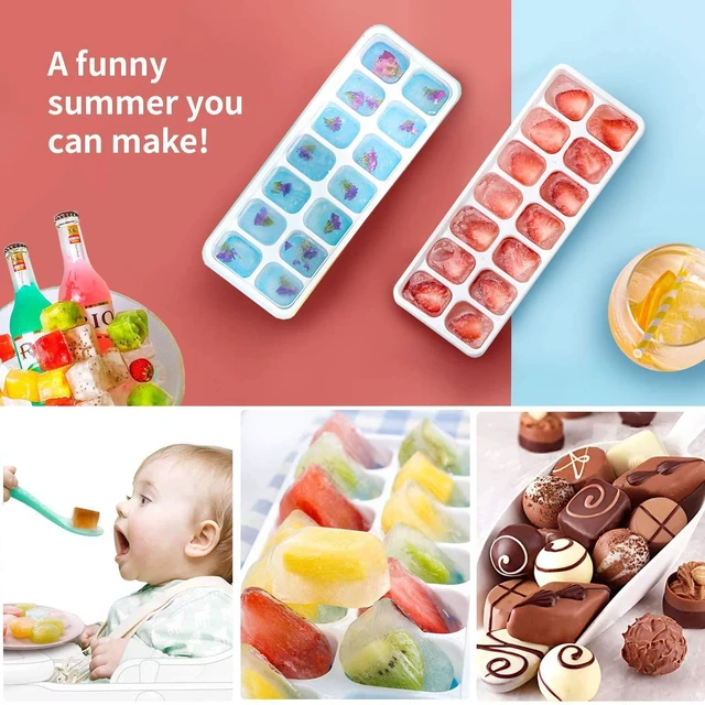 Alt view image 6 of 6 - Airabc Silicone Ice Cube Trays 4 Pack, Removable Lid, Easy-Release Flexible 14-Cube Trays, LFGB Certified BPA Free, Stackable Covers for Cocktail Freezer