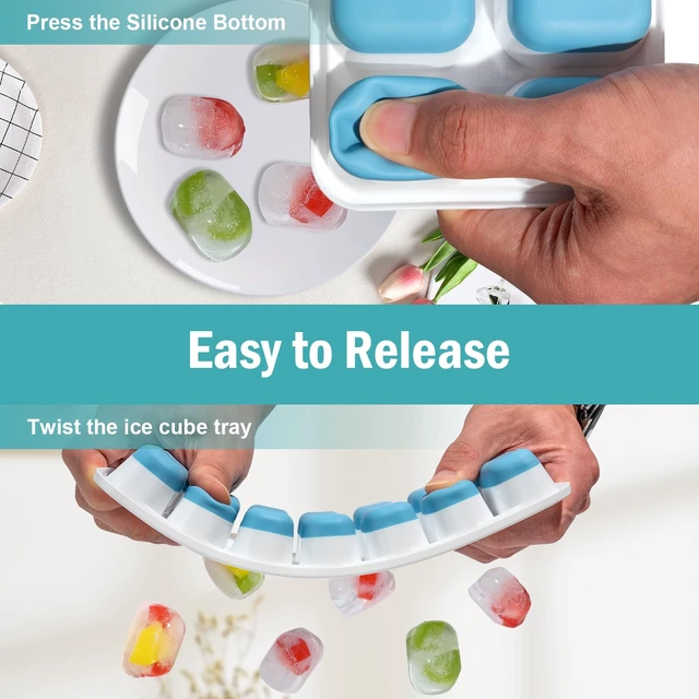 Alt view image 4 of 6 - 3 Pack Ice Cube Trays with Lid for Freezer, Flexible Silicone Bottom for Easy Release, Stackable Ice Molds, 1.2" Cubes, Color-Coded (2 Green 1 Blue) for Juice, Coffee & C