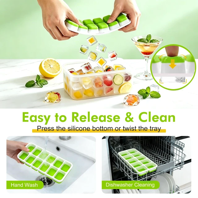 Alt view image 5 of 6 - 4 Pack 48 Cubes Ice Cube Tray with Lid and Bin Stackable Freezer Mold