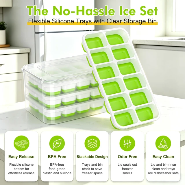 Alt view image 2 of 6 - 4 Pack 48 Cubes Ice Cube Tray with Lid and Bin Stackable Freezer Mold