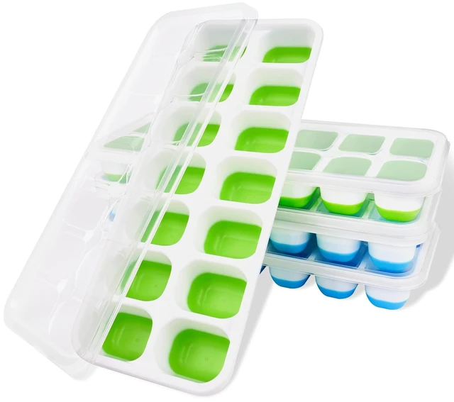 Main image of Silicone 14-Ice Trays with Spill-Resistant Removable Lid, Easy-Release, Flexible, BPA Free, Durable, Dishwasher Safe, 4 Pack