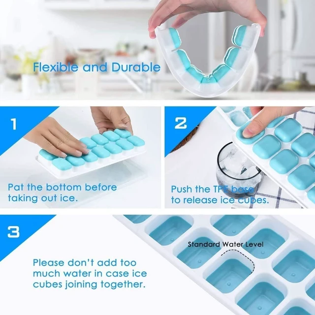 Alt view image 2 of 7 - Silicone 14-Ice Trays with Spill-Resistant Removable Lid, Easy-Release, Flexible, BPA Free, Durable, Dishwasher Safe, 4 Pack