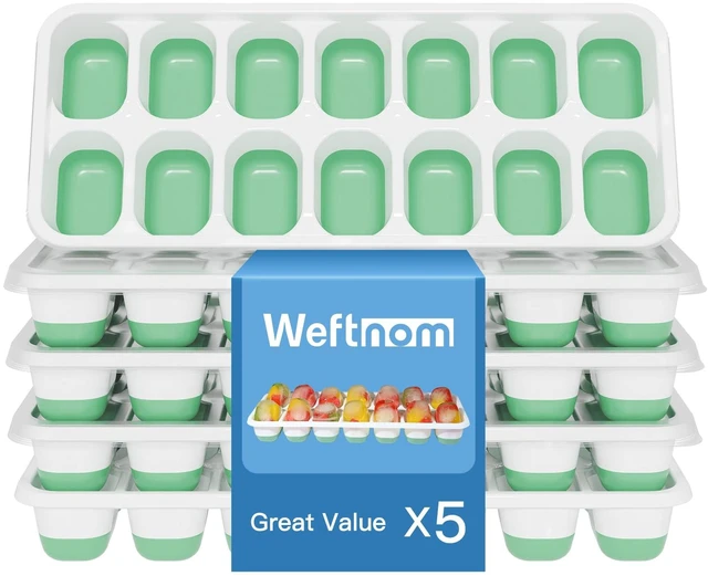 Main image of Ice Cube Trays with Lids for Freezer, 5-Pack Silicone Set, 70 Cubes