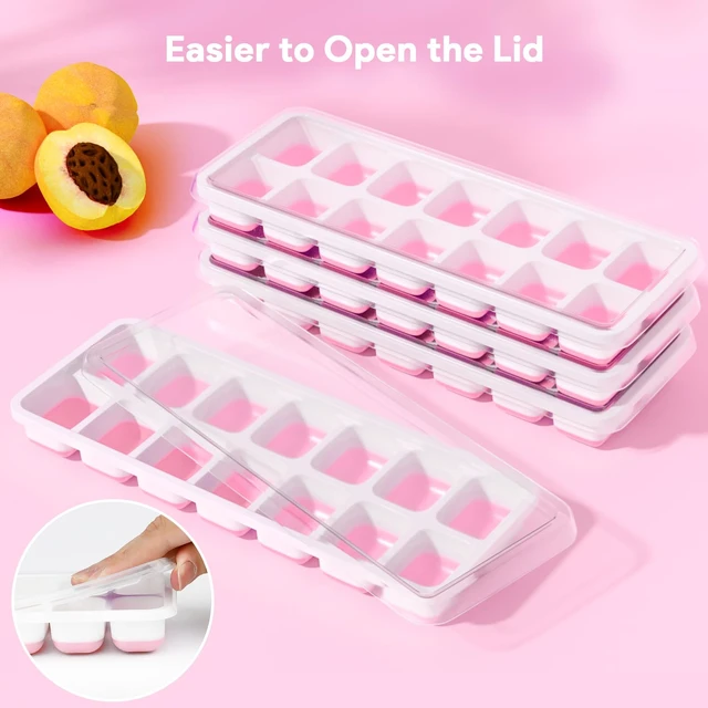 Alt view image 7 of 7 - Airabc 4-Pack Silicone Ice Cube Trays with Removable Lid, 14-Cube Easy-Release, Stackable, LFGB Certified, BPA Free, for Cocktail and Freezer