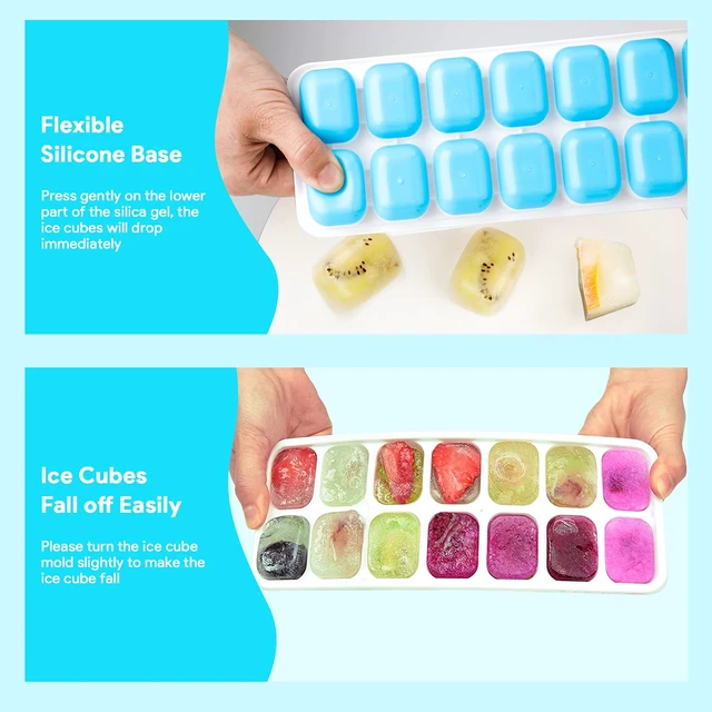 Alt view image 3 of 6 - Airabc Silicone Ice Cube Trays 4 Pack, 14-Cube with Removable Lid, Easy-Release Flexible, Stackable, LFGB Certified BPA Free, for Cocktail Freezer
