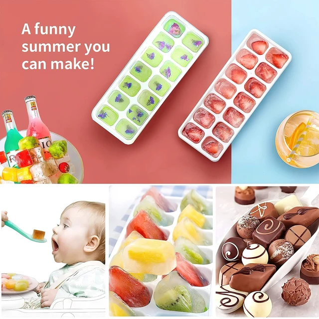 Alt view image 2 of 6 - Airabc Silicone Ice Cube Trays 4 Pack, 14-Cube with Removable Lid, Easy-Release Flexible, Stackable, LFGB Certified BPA Free, for Cocktail Freezer