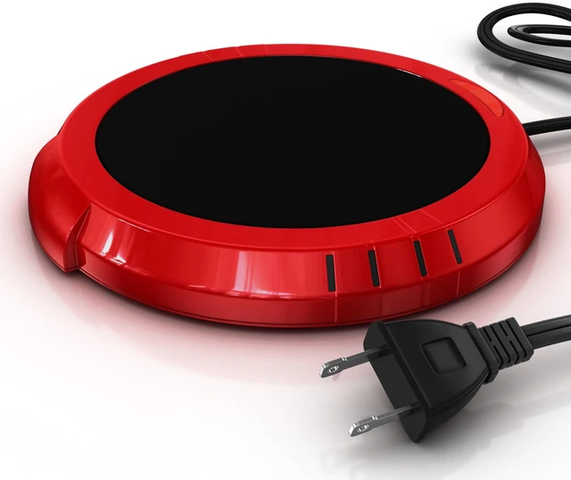 Main image of Large Candle Warmer Plate, Flame-Free, for Candle Jar & Coffee Warmer, Home & Office, 1 Pack, Red
