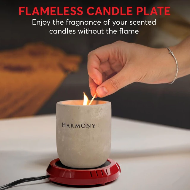 Alt view image 3 of 7 - Large Candle Warmer Plate, Flame-Free, for Candle Jar & Coffee Warmer, Home & Office, 1 Pack, Red