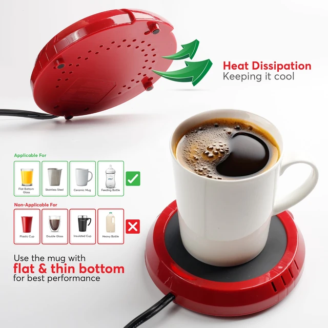 Alt view image 7 of 7 - Large Candle Warmer Plate, Flame-Free, for Candle Jar & Coffee Warmer, Home & Office, 1 Pack, Red