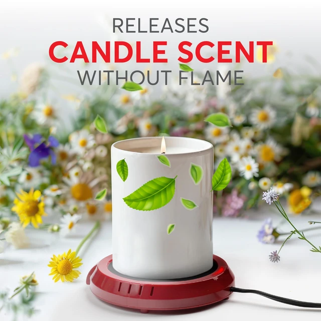 Alt view image 5 of 7 - Large Candle Warmer Plate, Flame-Free, for Candle Jar & Coffee Warmer, Home & Office, 1 Pack, Red