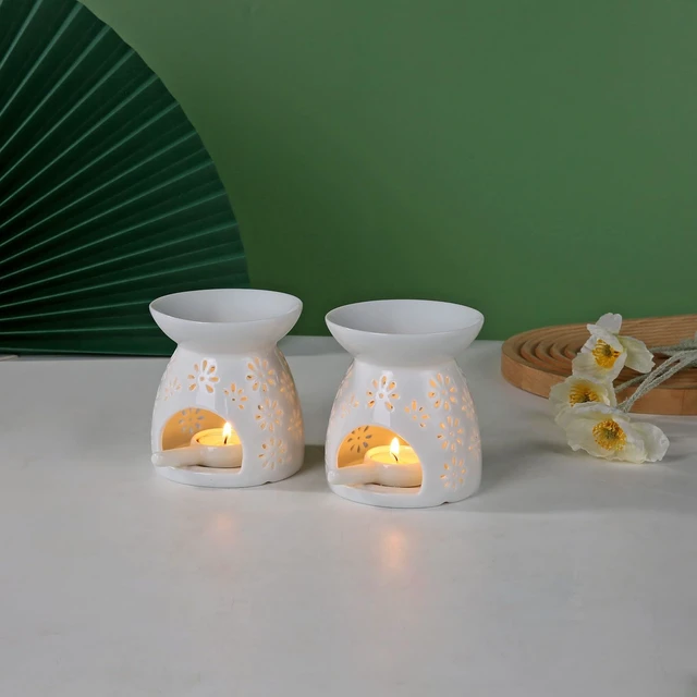 Alt view image 5 of 6 - Ceramic Tea Light Candle Holder, Essential Oil Burner, Wax Melt Burner, Incense Aroma Diffuser, Home Decor