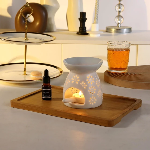 Alt view image 6 of 6 - Ceramic Tea Light Candle Holder, Essential Oil Burner, Wax Melt Burner, Incense Aroma Diffuser, Home Decor