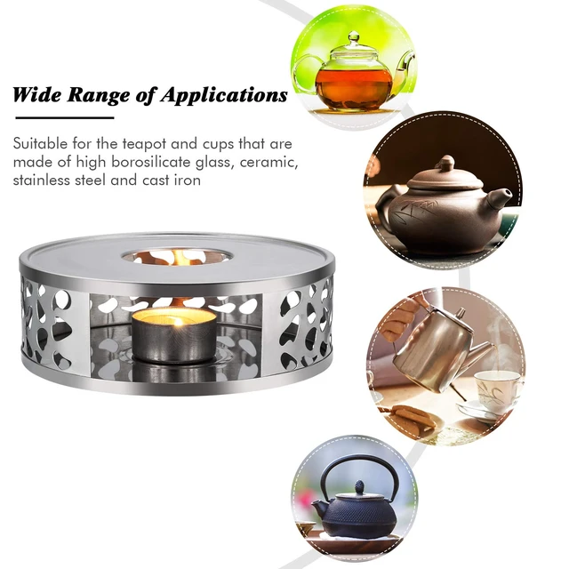 Alt view image 6 of 6 - Simtive Brushed Stainless Steel Teapot Warmer with Tealight Holder, Silver