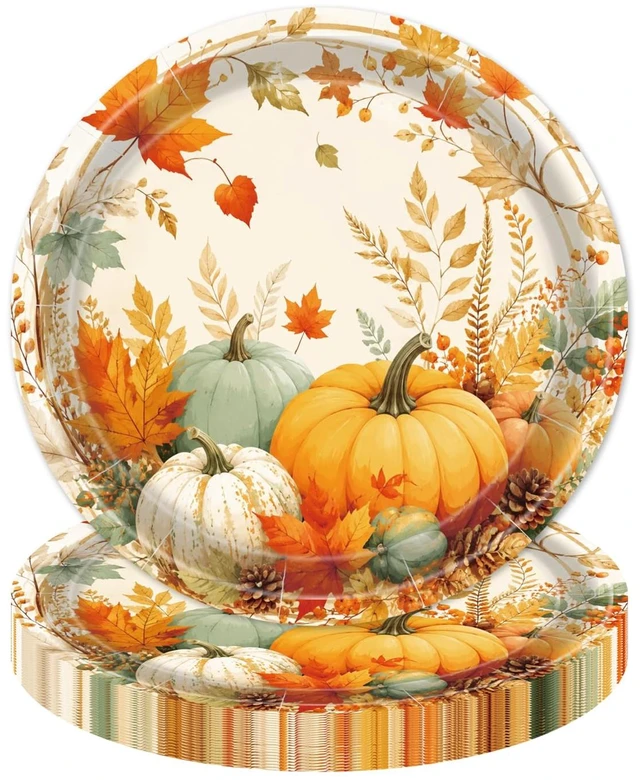 Main image of 7 Inch Fall Paper Plates 50pcs Pumpkin Thanksgiving Dessert
