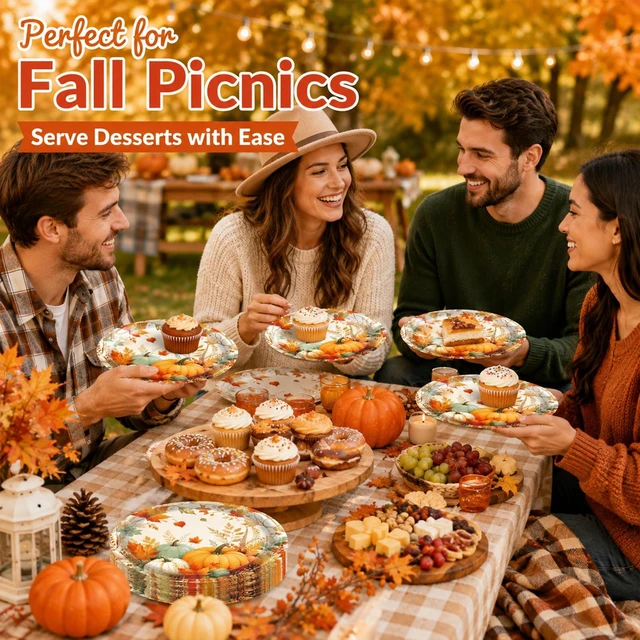 Alt view image 7 of 7 - 7 Inch Fall Paper Plates 50pcs Pumpkin Thanksgiving Dessert