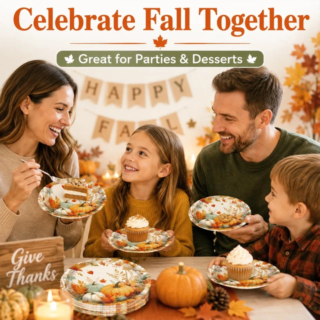 Alt view image 5 of 7 - 7 Inch Fall Paper Plates 50pcs Pumpkin Thanksgiving Dessert