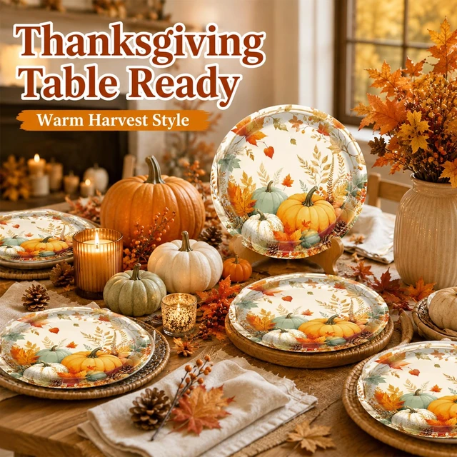 Alt view image 2 of 7 - 7 Inch Fall Paper Plates 50pcs Pumpkin Thanksgiving Dessert