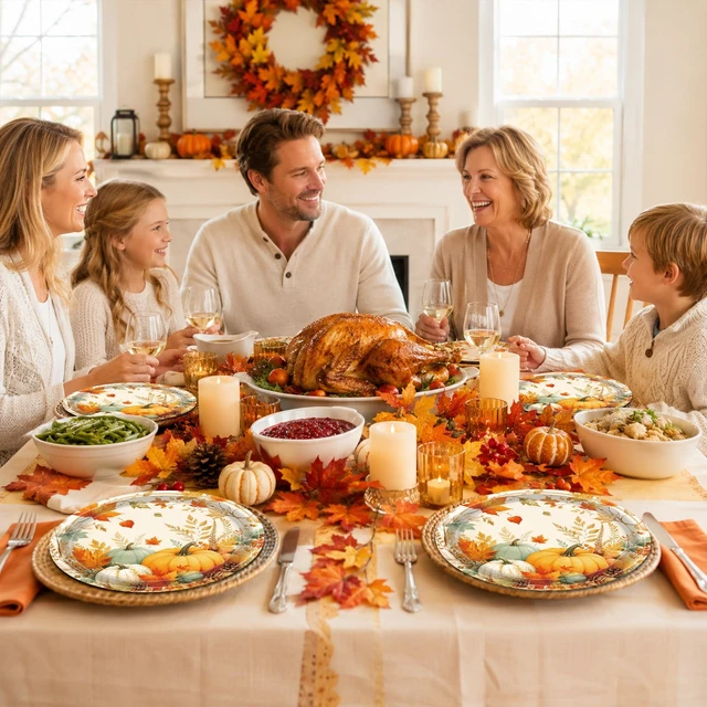 Alt view image 4 of 7 - 7 Inch Fall Paper Plates 50pcs Pumpkin Thanksgiving Dessert