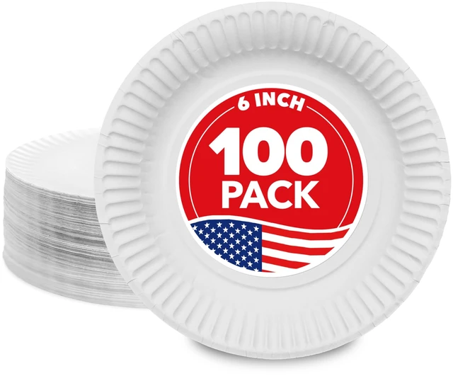 Main image of Stock Your Home 6-Inch Uncoated Paper Plates, Everyday Disposable Dessert Plates, White, 100 Count