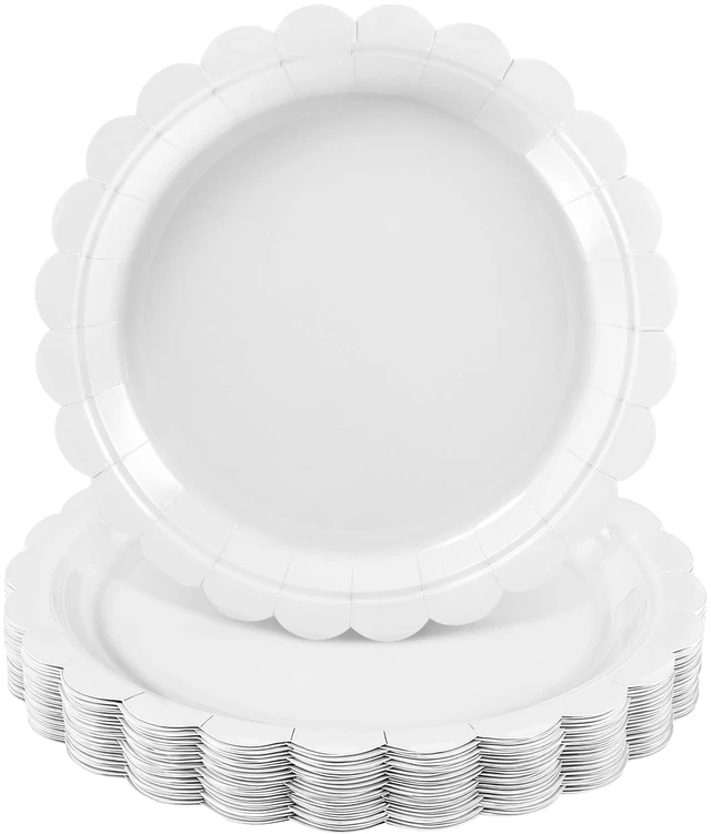 Main image of NatNarr 30 Pcs 9" White Scalloped Paper Dinner Dessert Plates