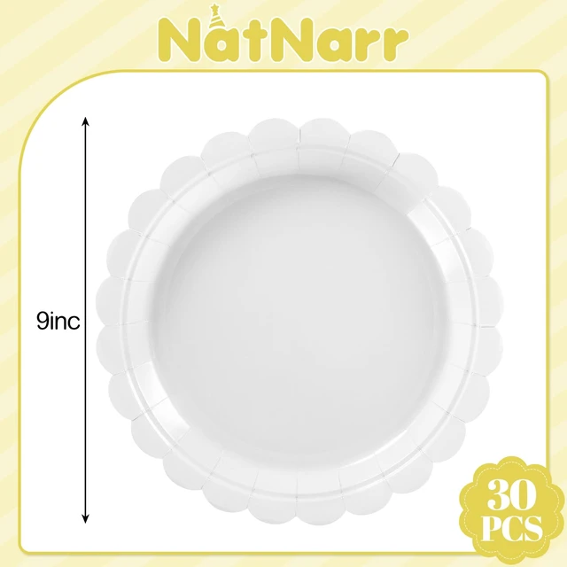 Alt view image 4 of 6 - NatNarr 30 Pcs 9" White Scalloped Paper Dinner Dessert Plates