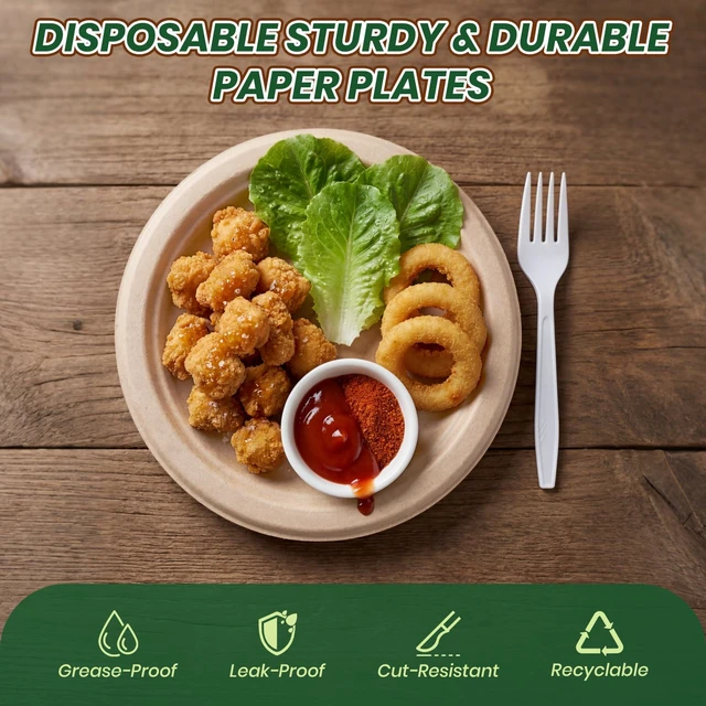 Alt view image 6 of 6 - 6 Inch 50 Pack Disposable Heavy Duty Bagasse Paper Plates