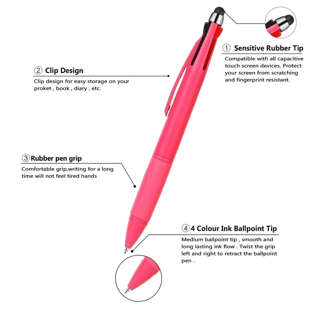 Alt view image 4 of 6 - 4-Color Pen with Stylus Tip, 1.0mm Ballpoint, 9-Pack, Nurse Accessories for Work